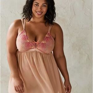 Torrid Elegant Pink and Tan Lace Babydoll Nightie